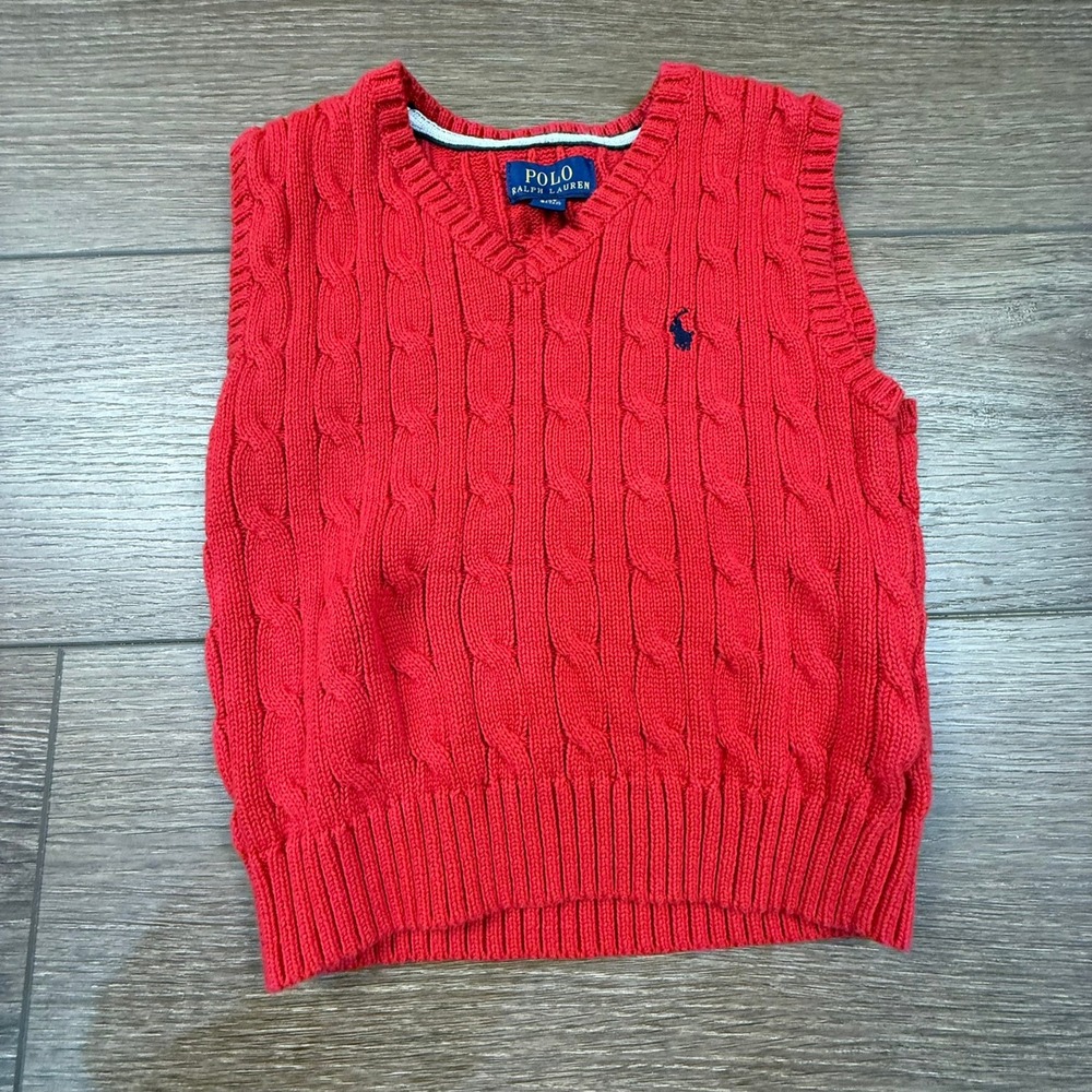 Polo Ralph Lauren Toddler Boys Red Cableknit Sweater Vest Red Preppy Holiday